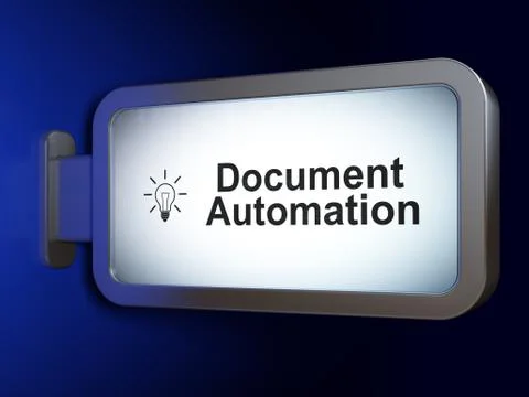 Finance concept: Document Automation and Light Bulb on billboard background Stock Illustration