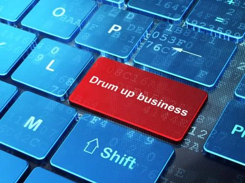 Finance concept: Drum up business on computer keyboard background Stock Illustration