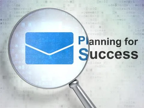 Finance concept: Email and Planning for Success with optical glass Stock Illustration