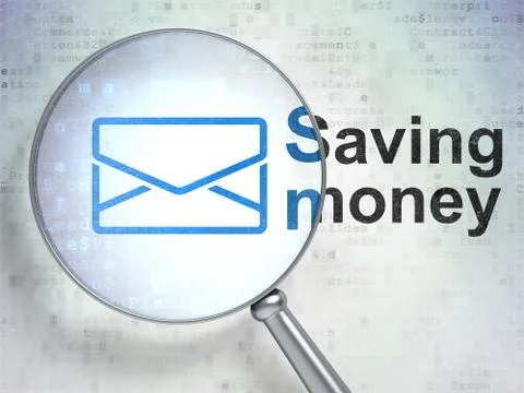 Finance concept: Email and Saving Money with optical glass Stock Illustration