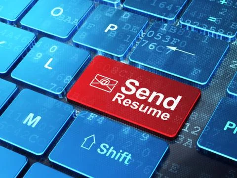 Finance concept: Email and Send Resume on computer keyboard background 스톡 일러스트