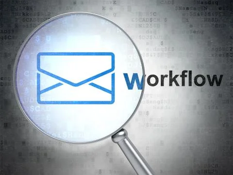 Finance concept: Email and Workflow with optical glass Stock Illustration