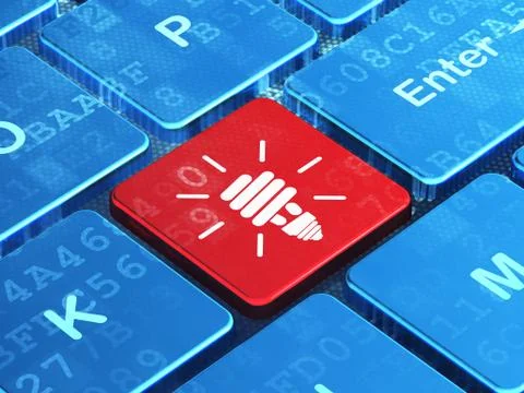 Finance concept: Energy Saving Lamp on computer keyboard background Illustrazione stock