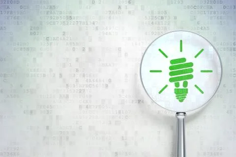 Finance concept: Energy Saving Lamp with optical glass on digit Stock Illustration