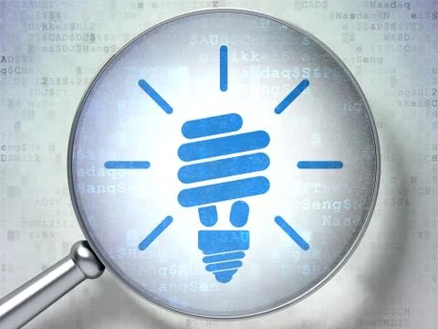 Finance concept: Energy Saving Lamp with optical glass on digit Stock Illustration