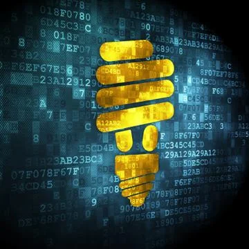 Finance concept: Energy Saving Lamp on digital background Illustrazione stock