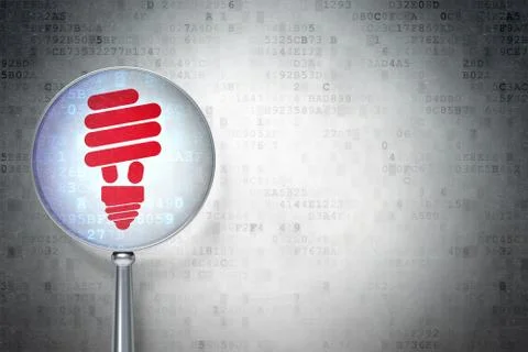 Finance concept: Energy Saving Lamp with optical glass on digit Stock Illustration