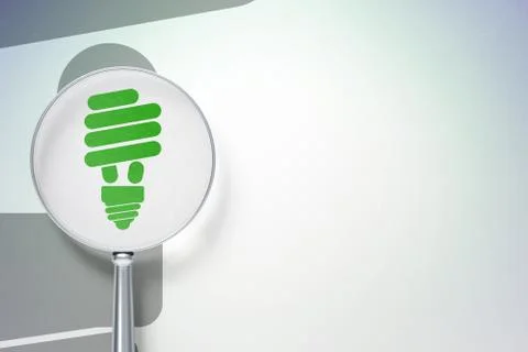 Finance concept:  Energy Saving Lamp with optical glass on digital background Stock Illustration