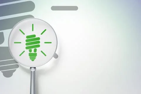 Finance concept:  Energy Saving Lamp with optical glass on digital background Stock Illustration