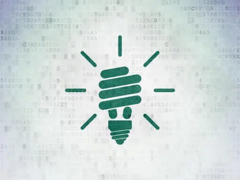 Finance concept: Energy Saving Lamp on Digital Data Paper background Stock Illustration