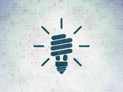 Finance concept: Energy Saving Lamp on Digital Data Paper background Stock Illustration