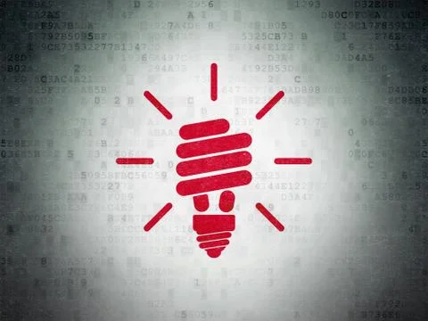 Finance concept: Energy Saving Lamp on Digital Data Paper background Stockillustratie