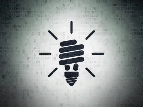 Finance concept: Energy Saving Lamp on Digital Data Paper background Stock Illustration