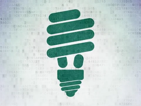 Finance concept: Energy Saving Lamp on Digital Data Paper background Stockillustratie
