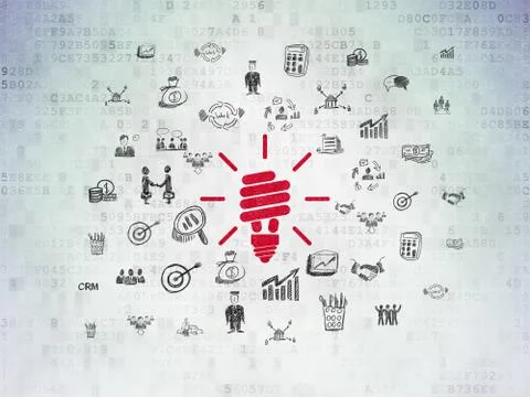 Finance concept: Energy Saving Lamp on Digital Data Paper background Stockillustratie