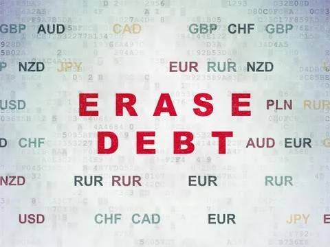 Finance concept: Erase Debt on Digital Paper background Illustrazione stock