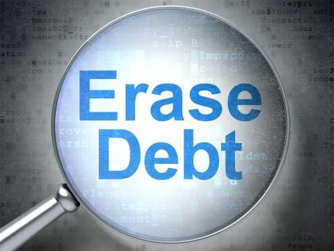 Finance concept: Erase Debt with optical glass Illustrazione stock