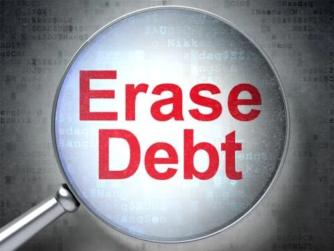 Finance concept: Erase Debt with optical glass Illustrazione stock
