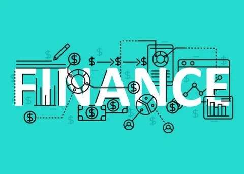 Finance concept flat line design with icons and elements. Modern finance conc 库存插图