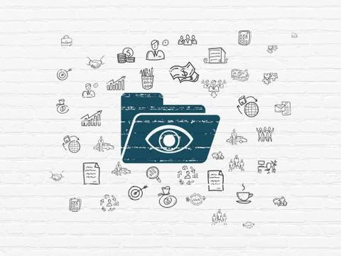 Finance concept: Folder With Eye on wall background Illustrazione stock