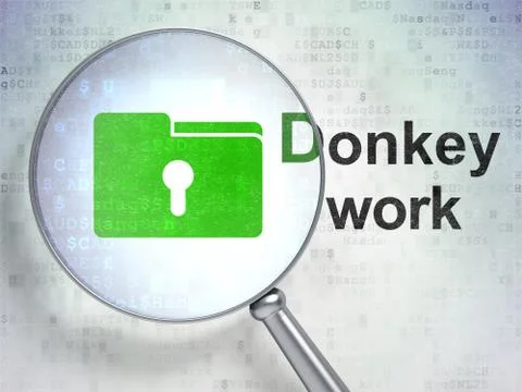 Finance concept: Folder With Keyhole and Donkey Work with optical glass 스톡 일러스트