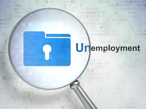 Finance concept: Folder With Keyhole and Unemployment with optical glass 스톡 일러스트