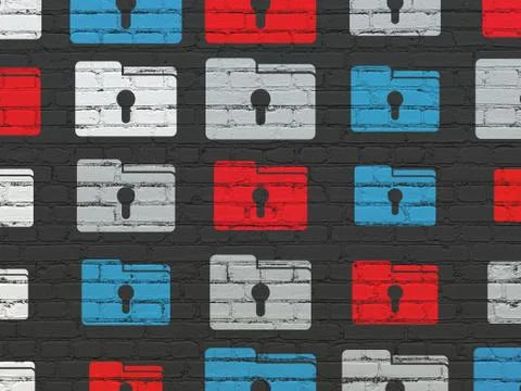 Finance concept: Folder With Keyhole icons on wall background Stock Illustration