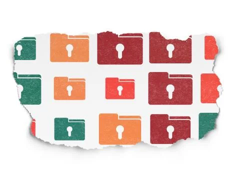 Finance concept: Folder With Keyhole icons on Torn Paper background Stock Illustration