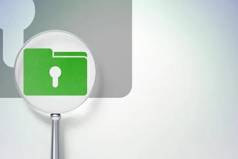 Finance concept:  Folder With Keyhole with optical glass on digital backgroun Ilustração Stock