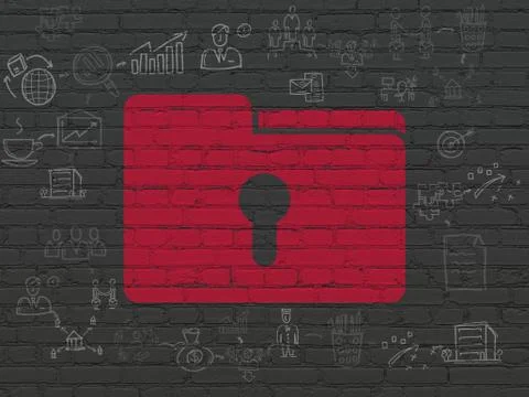 Finance concept: Folder With Keyhole on wall background Illustrazione stock