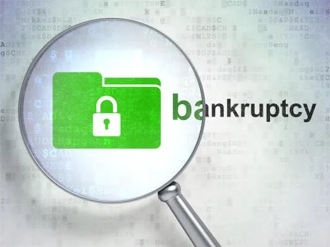 Finance concept: Folder With Lock and Bankruptcy with optical glass Stockillustratie