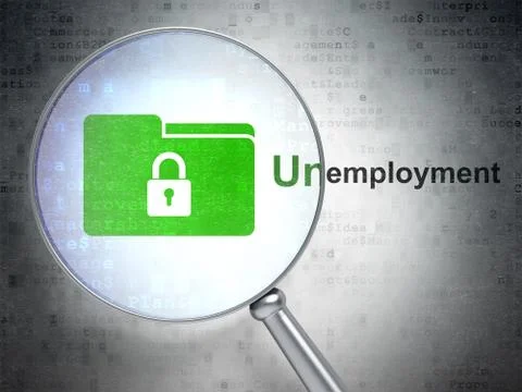 Finance concept: Folder With Lock and Unemployment with optical glass Stock Illustration