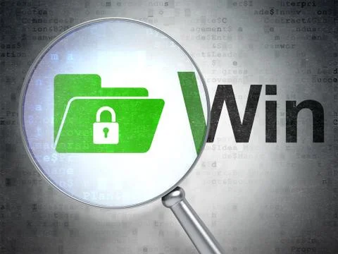 Finance concept: Folder With Lock and Win with optical glass 스톡 일러스트