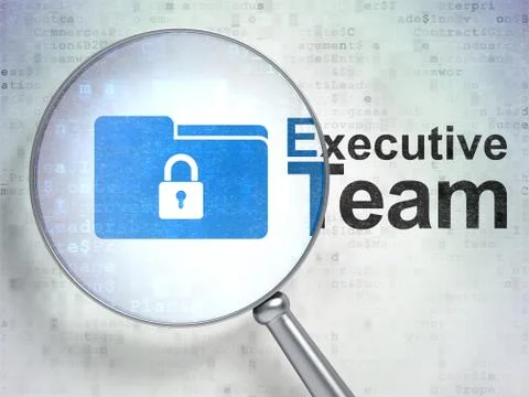 Finance concept: Folder With Lock and Executive Team with optical glass Stock Illustration
