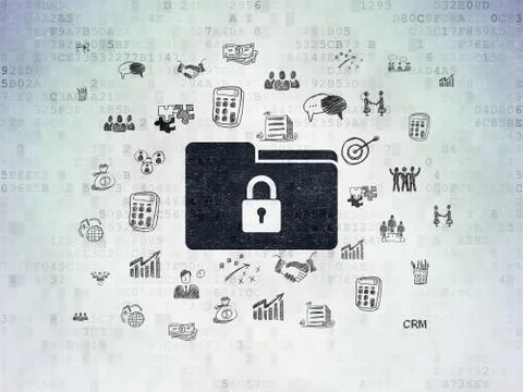 Finance concept: Folder With Lock on Digital Data Paper background Illustrazione stock