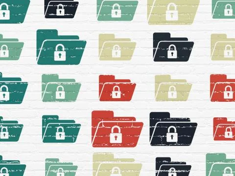 Finance concept: Folder With Lock icons on wall background Stock Illustration