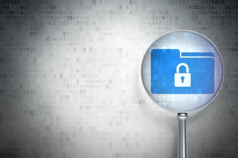 Finance concept: Folder With Lock with optical glass on digital Ilustração Stock
