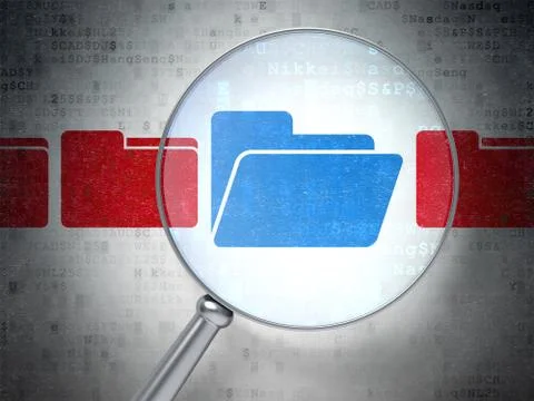 Finance concept: Folder with optical glass on digital background Stock Illustration