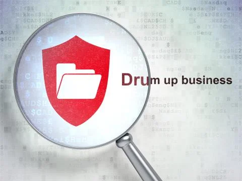 Finance concept: Folder With Shield and Drum up business with optical glass 스톡 일러스트