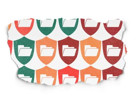 Finance concept: Folder With Shield icons on Torn Paper background Stock Illustration