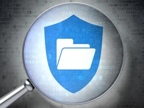 Finance concept: Folder With Shield with optical glass on digital background Stock Illustration