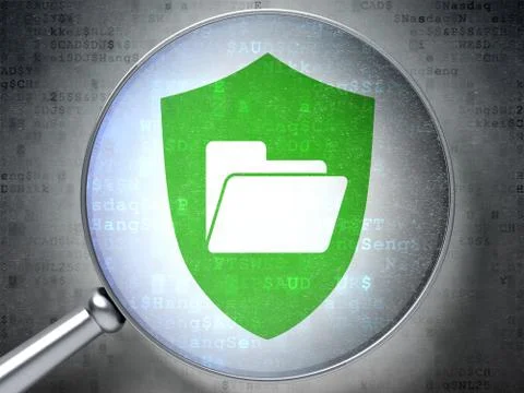 Finance concept: Folder With Shield with optical glass on digital background 스톡 일러스트