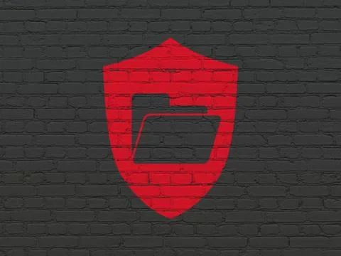 Finance concept: Folder With Shield on wall background Stock Illustration