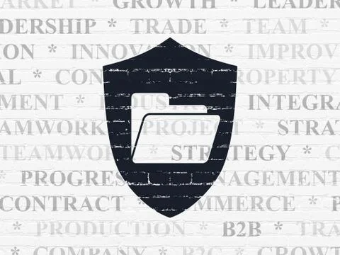 Finance concept: Folder With Shield on wall background Ilustración de archivo