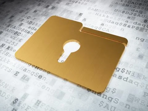 Finance concept: Golden Folder With Keyhole on digital backgroun 스톡 일러스트