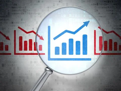Finance concept: Graph with optical glass on digital background Illustrazione stock