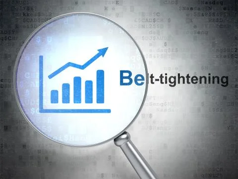 Finance concept: Growth Graph and Belt-tightening with optical glass Illustrazione stock