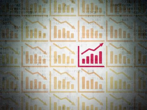 Finance concept: growth graph icon on Digital Data Paper background Illustrazione stock