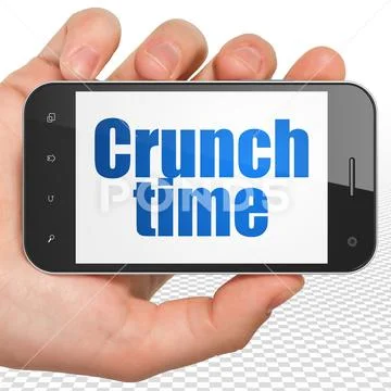 Finance concept: Hand Holding Smartphone with Crunch Time on display Stock Illustration