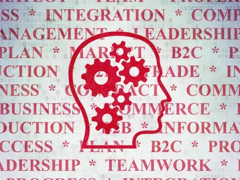 Finance concept: Head With Gears on Digital Paper background Illustrazione stock